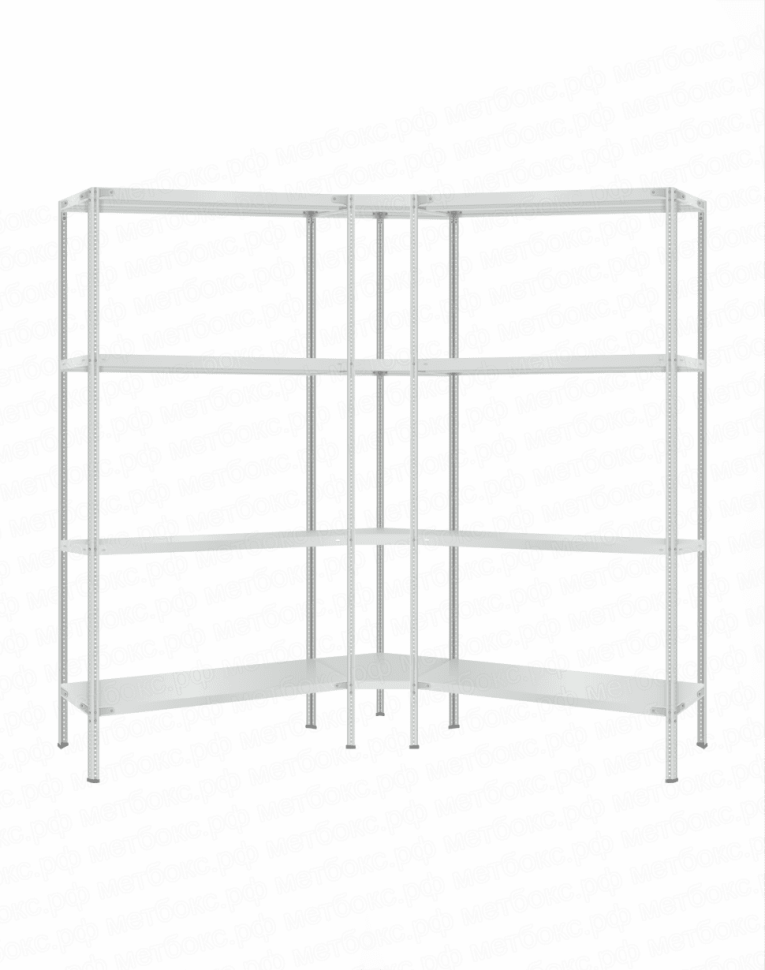 Стеллаж угловой 2000х1500х1500 (4 яруса глубиной 300мм) купить в Стеллаж угловой 2000х1500х1500 (4 яруса глубиной 300мм) купить в