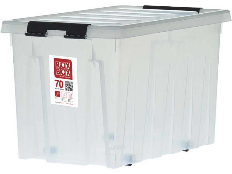 Контейнер Rox Box Original 70 (580х390х350 мм с крышкой и клипсами, на роликах, прозрачный) купить в 