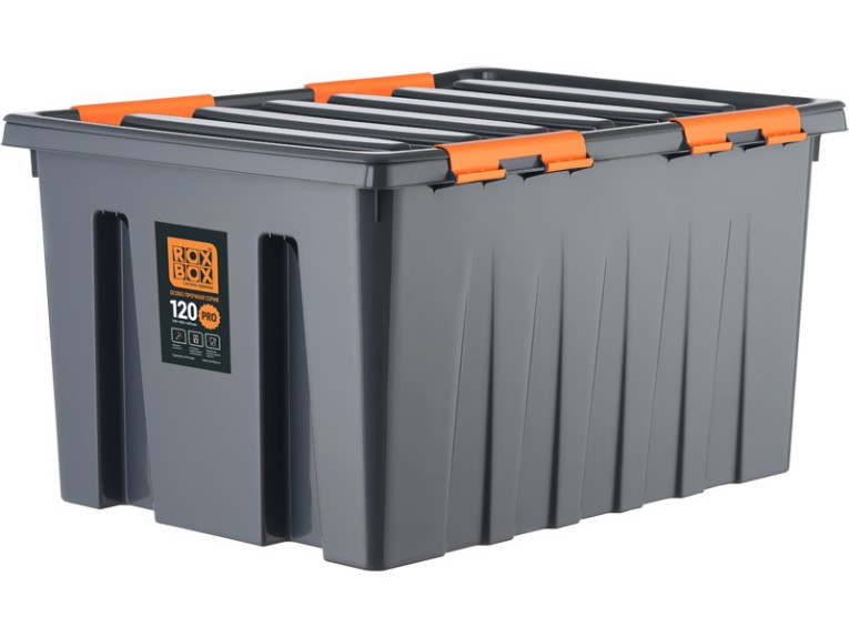 Контейнер особопрочный Rox Box PRO 120 (740х565х400 мм с крышкой и клипсами, на роликах, антрацит) купить в 